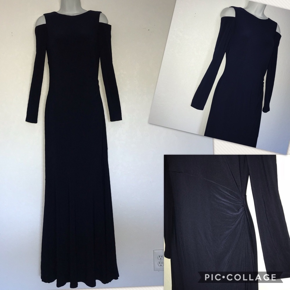 Ralph Lauren Navy Cold Shoulder Stretch Maxi Dress